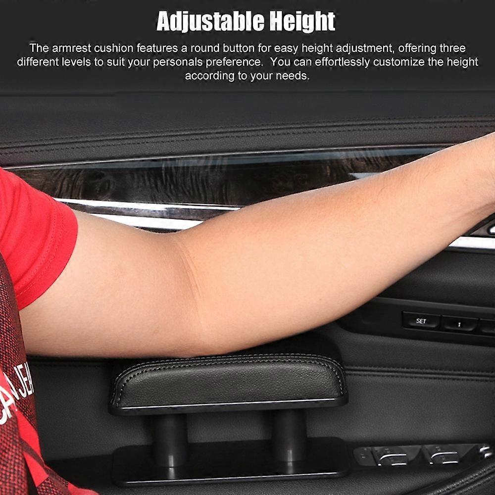 Car Armrest Pad Left Elbow Support Universal Leather Arm Rest Cushion Support 3 Adjustable Height No