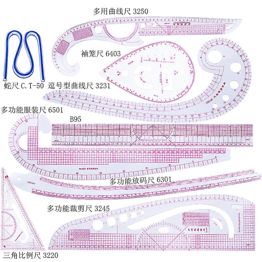 9pcs Practical Sewing French Curve Cutting Ruler Measure Dressmaking Tailor Draw  Transparent M