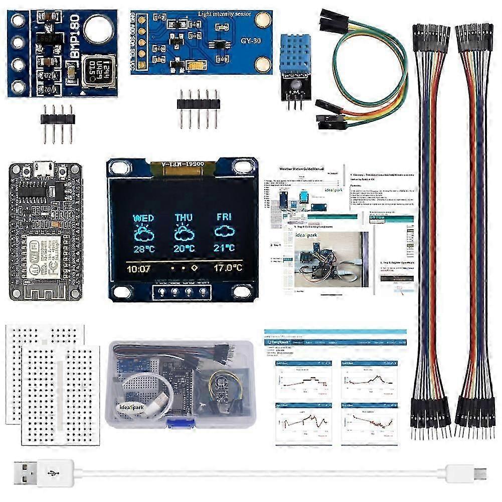 Værstasjonssett med temperatur- og fuktighetssensor, atmosfærisk trykksensor, 0,96 skjerm for Arduino IDE IOT-starter