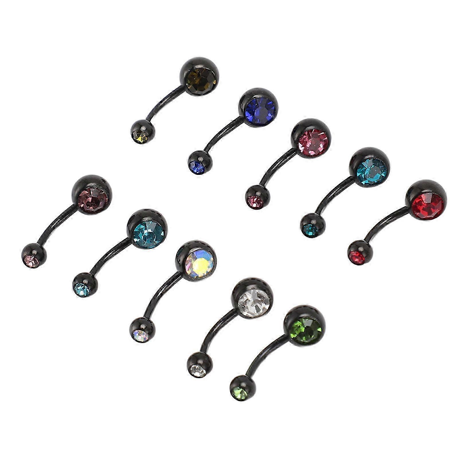 10pcs Stainless Steel Belly Button Ring with Zircon Mixed Color Dual Ended Navel Piercing Jewelry Set for Body Adornment