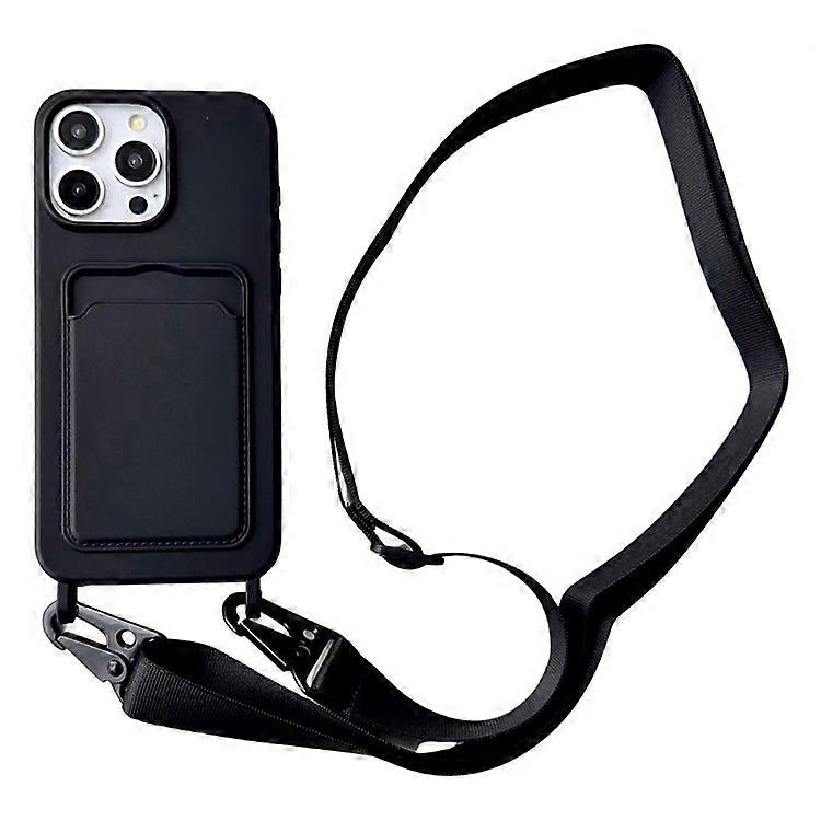Compatible For iPhone 14 Pro Cell Phone Case Liquid Silicone Card Holder Shell with Adjustable Neck Strap