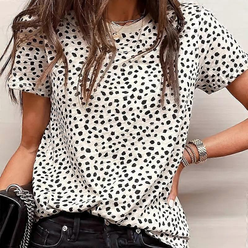 Damska letnia koszulka z nadrukiem Moda Leopard Print Koszulki z krótkim rękawem Casual Printed Tops