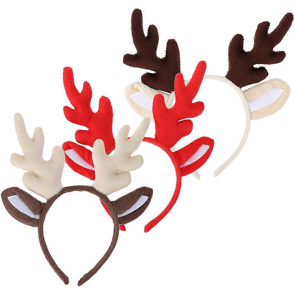 3pcs Christmas Reindeer Antler Headbands with Ears – Lightweight Festive Hair Accessories for Holiday Parties and Stage Performances