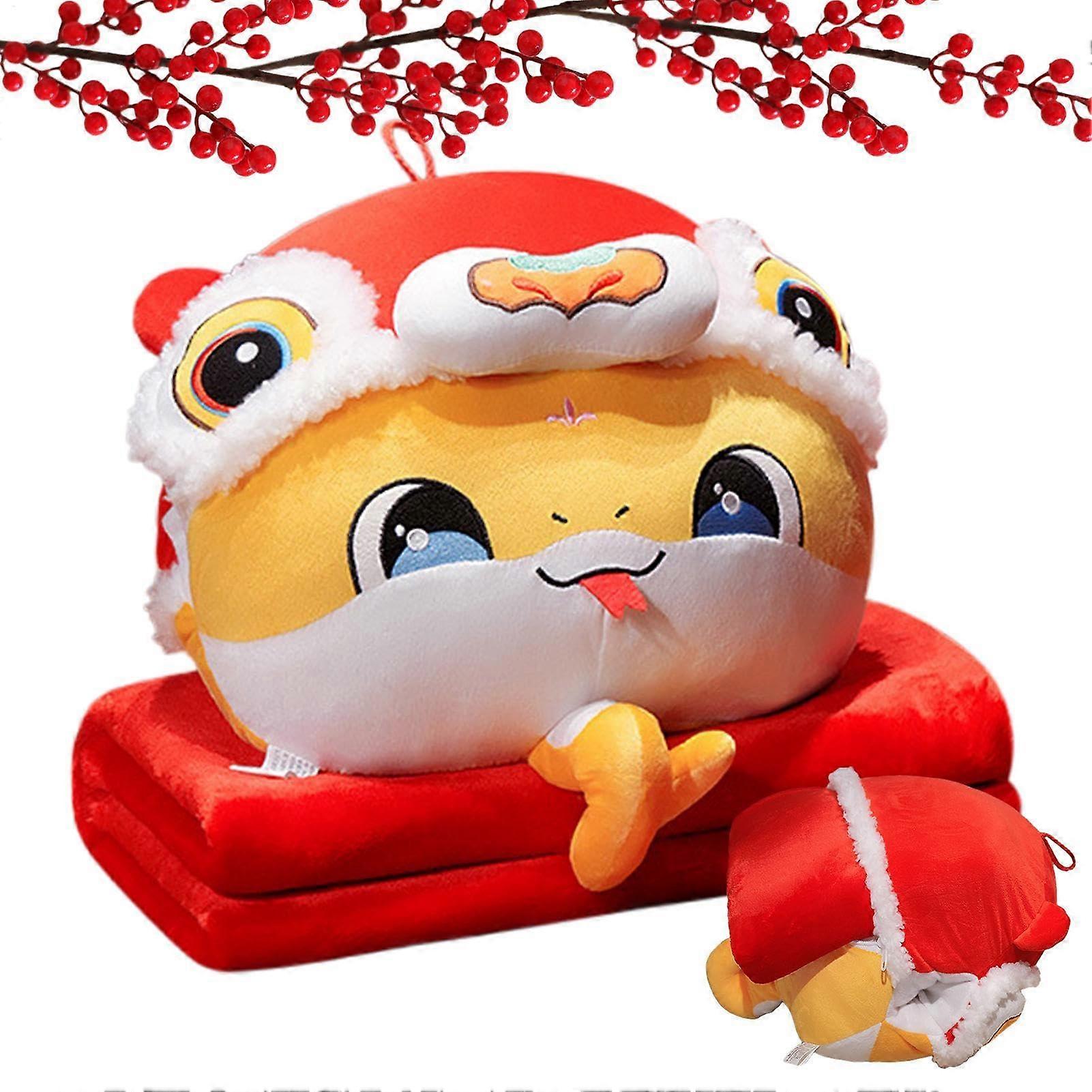 Cartoon Animal Blanket and Pillow Set | Snake Year 2025 Portable Hand Warmer Travel Blanket, Lion Design, Soft Fabric