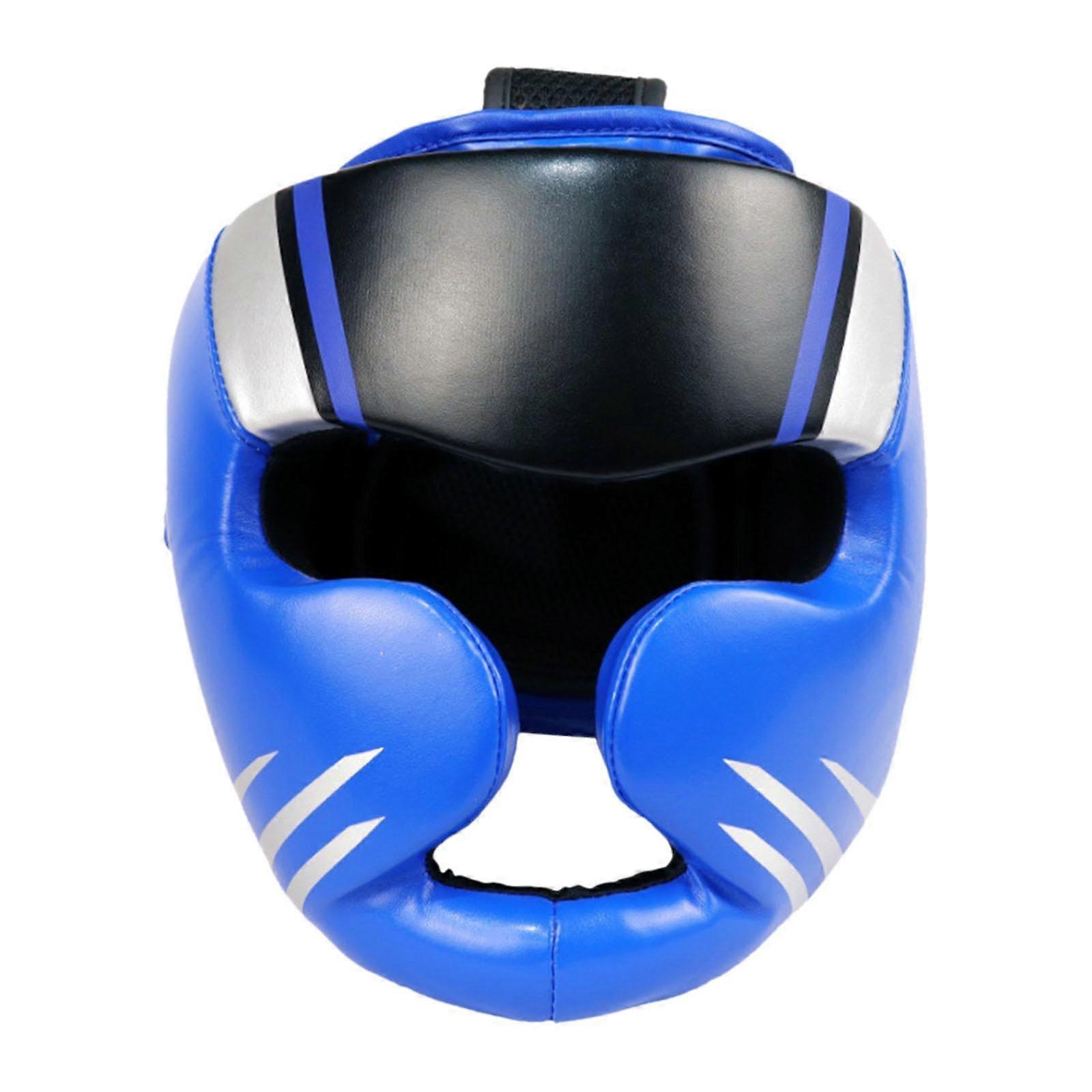 Face protection for boxing headgear, adjustable headgear, helmet fullface protection, forehead and ear protection for, blue L