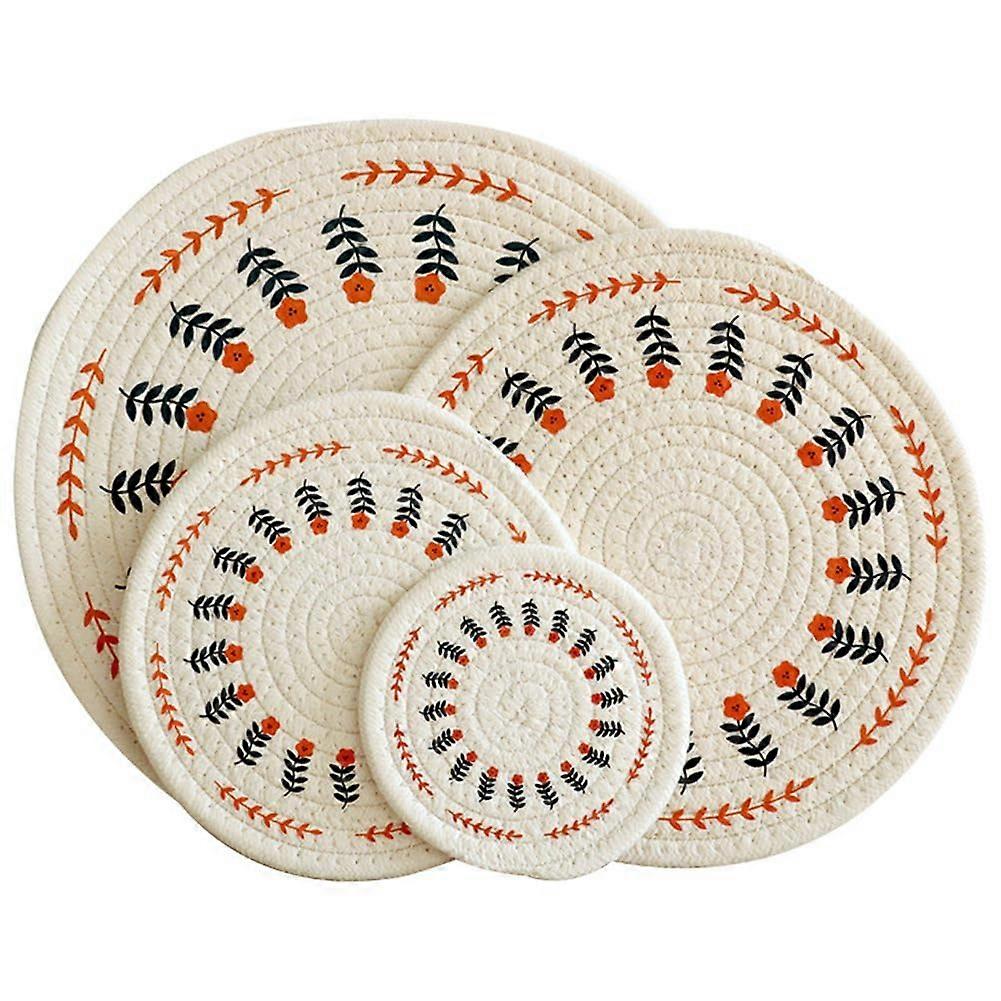 4 x thick, round cotton fabric ulation pads, table mats, coasters
