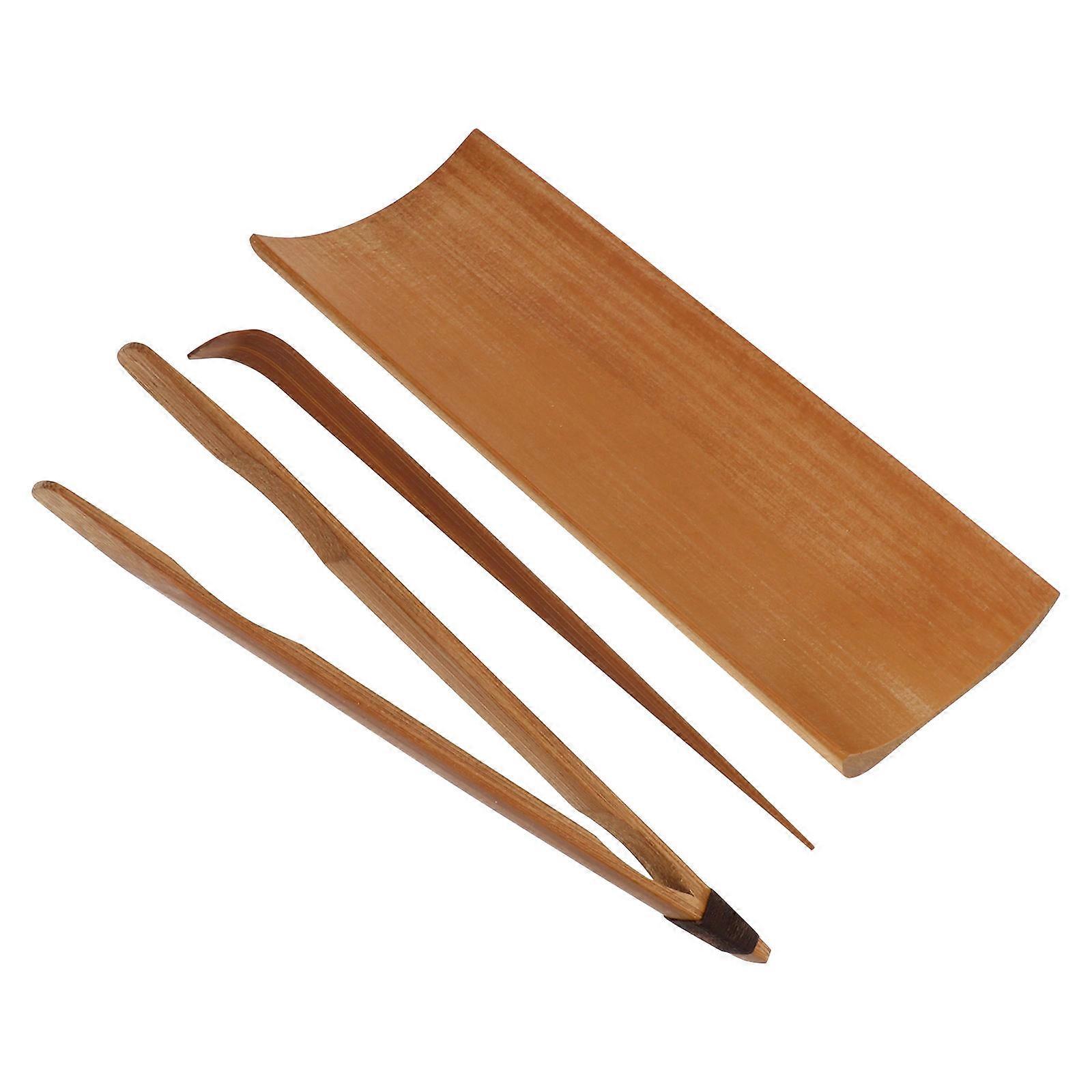 Brown Bamboo Tea Art Accessories Set for Home Use Smooth Surface Ergonomic Design 3 Pcs
