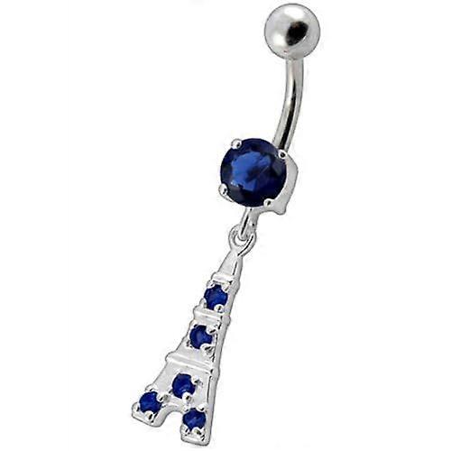 925 Sterling Silver Charm Cubic Zirconia Jewelled "eiffel Tower" Dangling Belly Ring