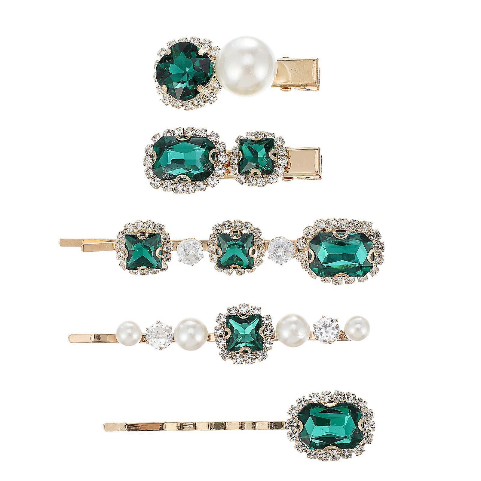 Haarklammern Damen Rhinestone Crystal Barrettes Multipurpose Use For Birthday Party Emerald Green 5Pcs