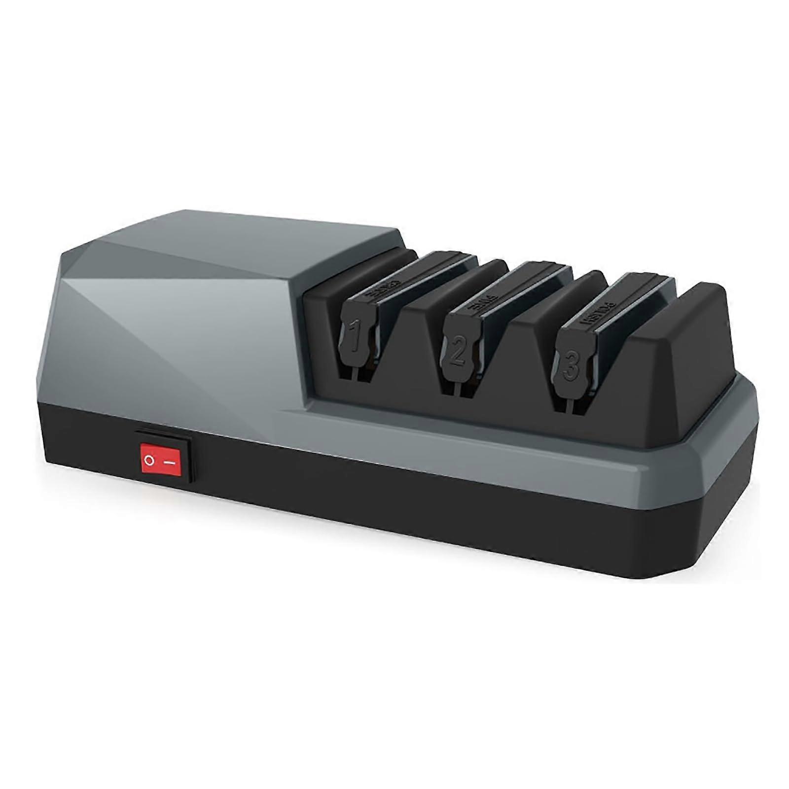 Electric Knife Sharpener, Professional, 3 Stage: Coarse/Fine Grinding,, Gray Blue