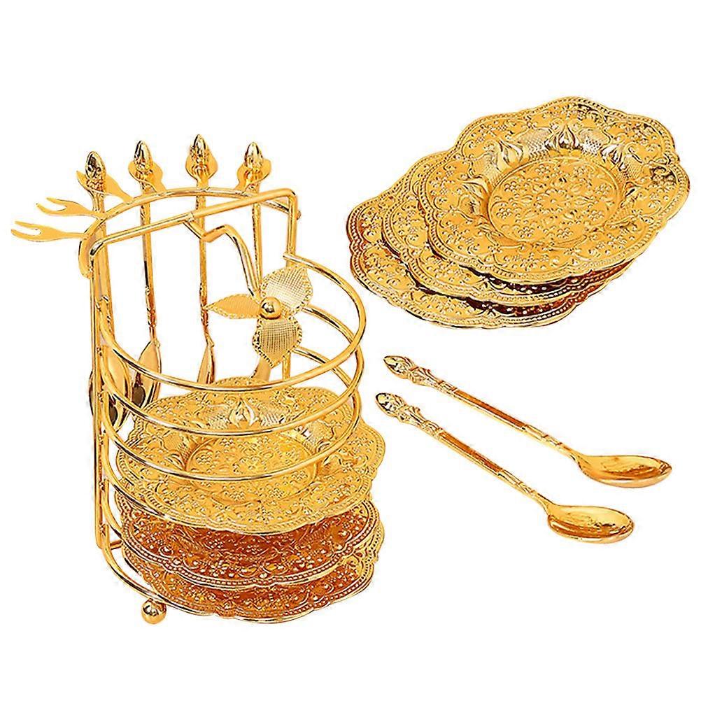 Fruit Dessert Plate European Style Wedding Cake Serving Plates Golden Round 16X10X10CM Display 1 Set