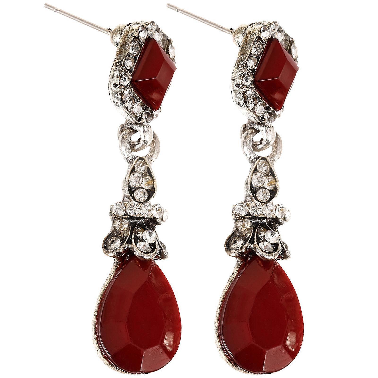 Non Pierced Clip On Earrings Set Vintage Drop Shape Durable Red 2Set