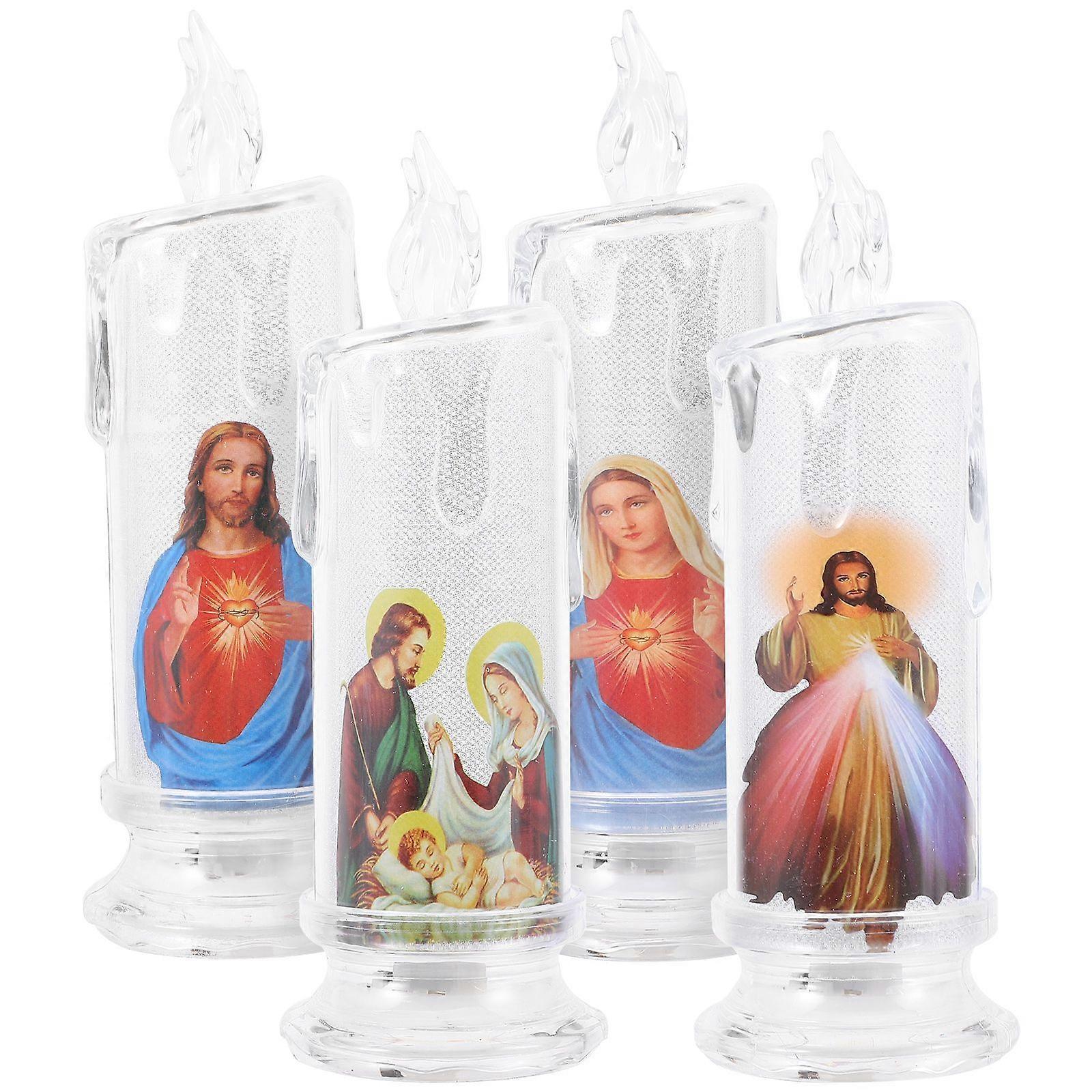 4pcs Led Candle Lamp Jesus Led Candle Light Christmas Easter Led Desk Lamp (with Base)