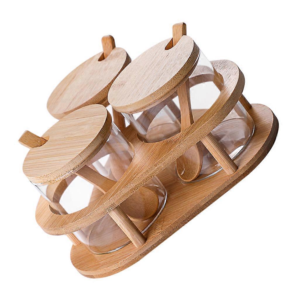 Glass Spice Storage Can with Bamboo and Lid Creative Design for Home Assorted Color
