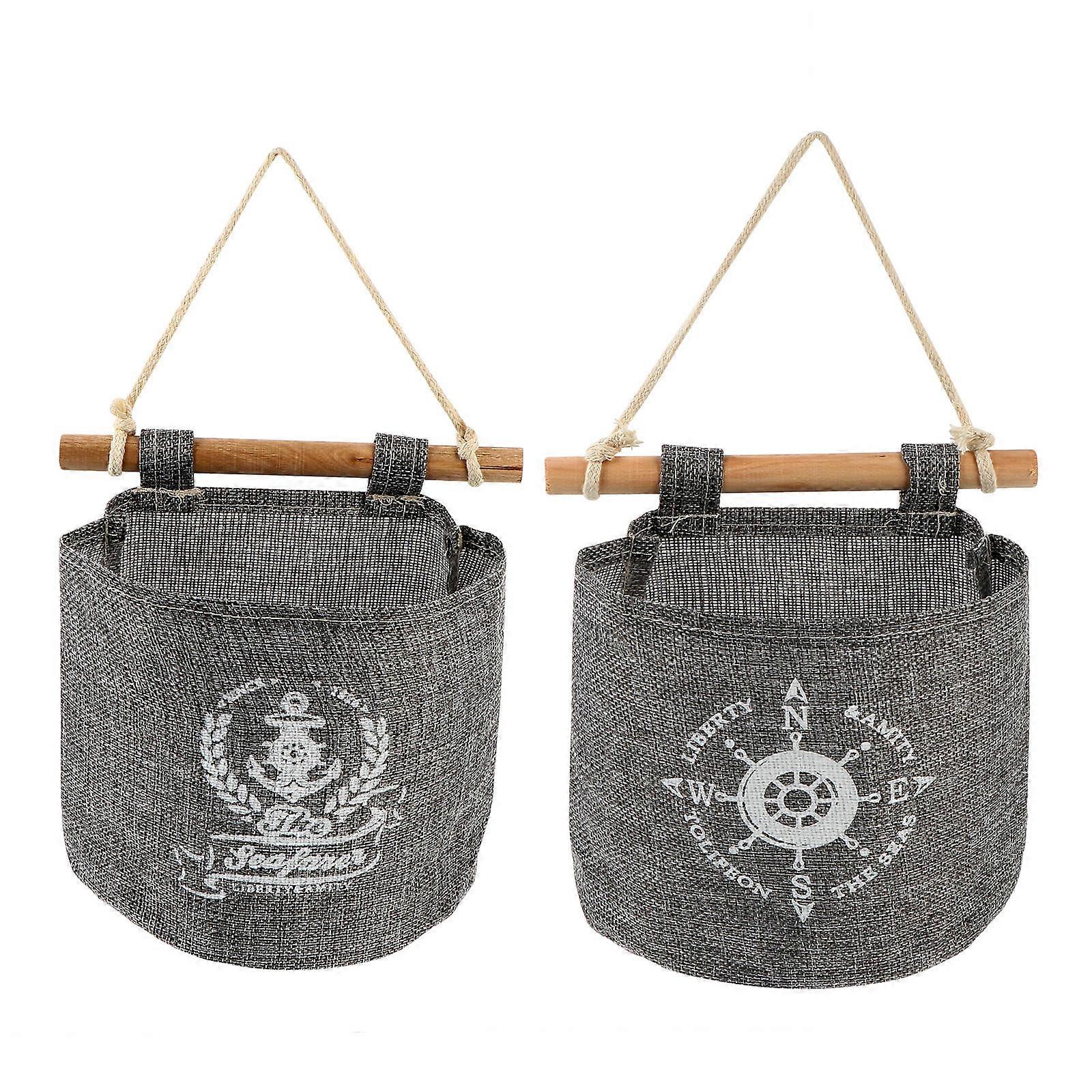 Hanging Storage Bag Door Closet Organizer in Assorted Color Cotton Linen Material 2 Pcs