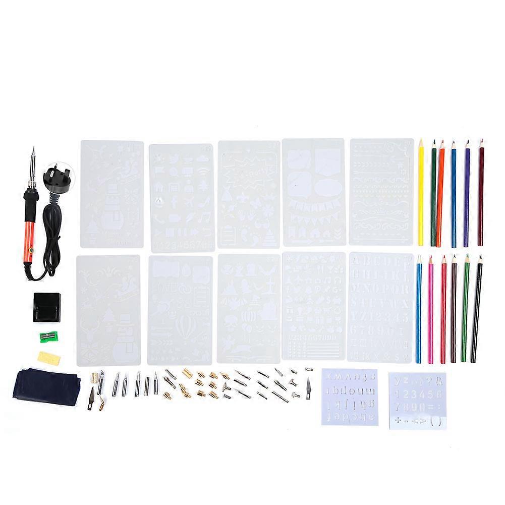 73pcs Wood Burning Pen Soldering Iron Pyrograph Craft Tool Kit with Tip Color Pencil StencilUK 220V