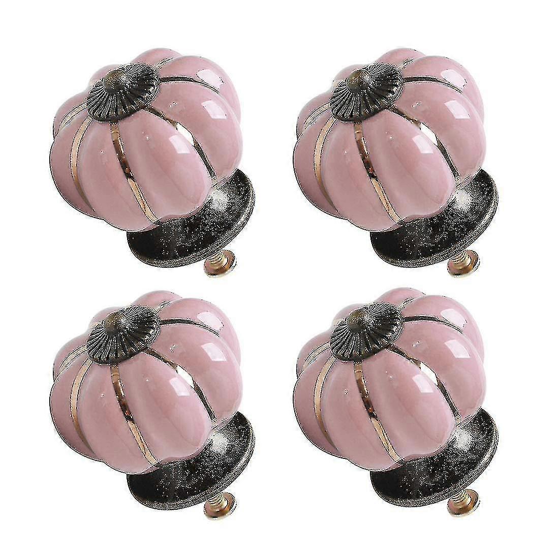 Vintage Ceramic Knobs, Pumpkin Shaped Pulls, Furniture Handles, Cabinet Knobs, Drawer Pulls, Wardrobe Handles, Dresser Knobs--Pink