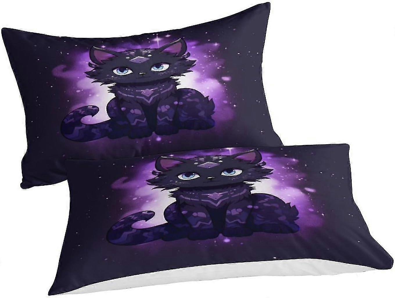 Cartoon Black Cat Duvet Cover 3 Piece Set 3D Bedding Easy Care Quilt Duvet Cover with Zipper Closure, Microfiber Bedding for Double Size