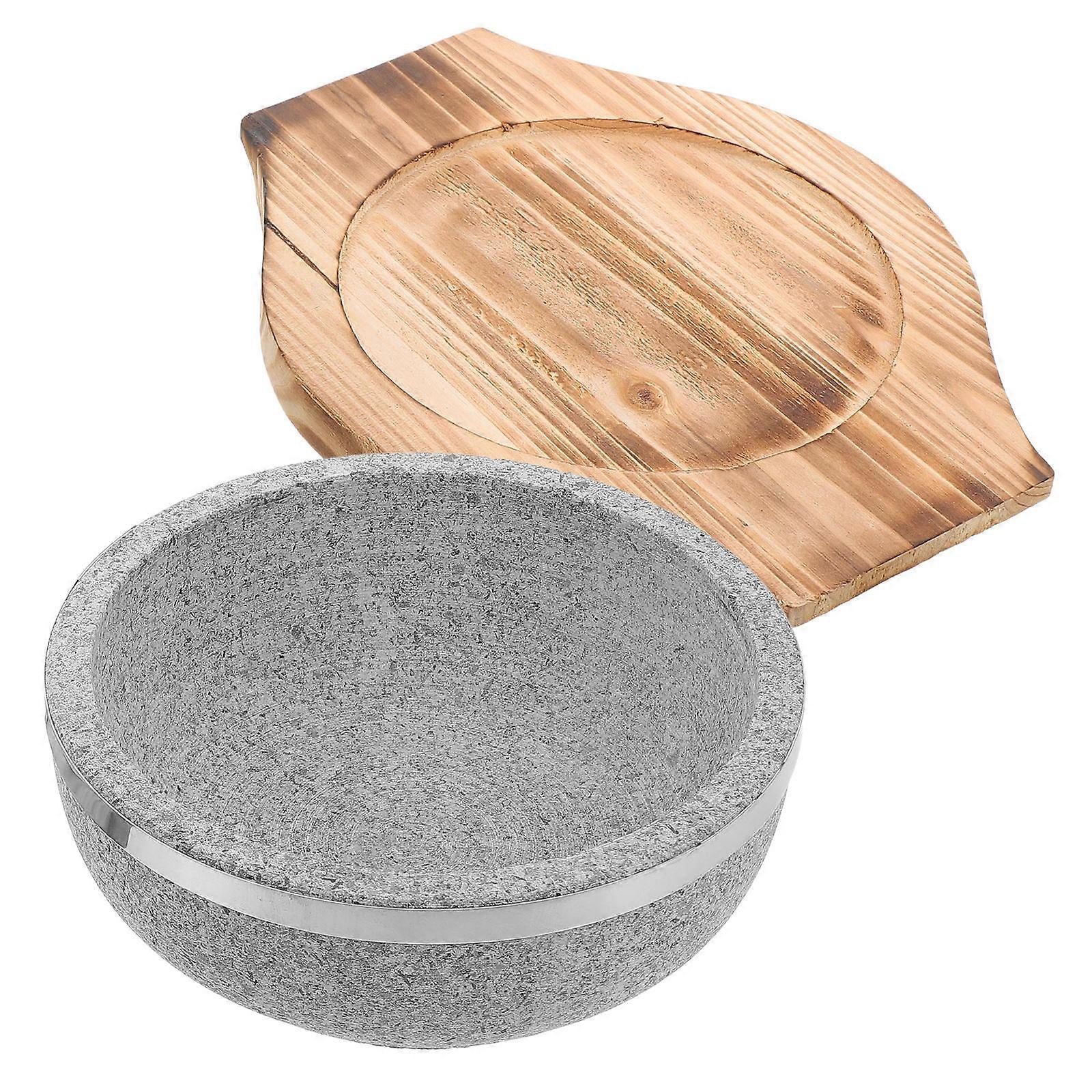 Stone Pot Korean Cuisine Bowl Slow Cooking Grey Color Round Shape 1Set