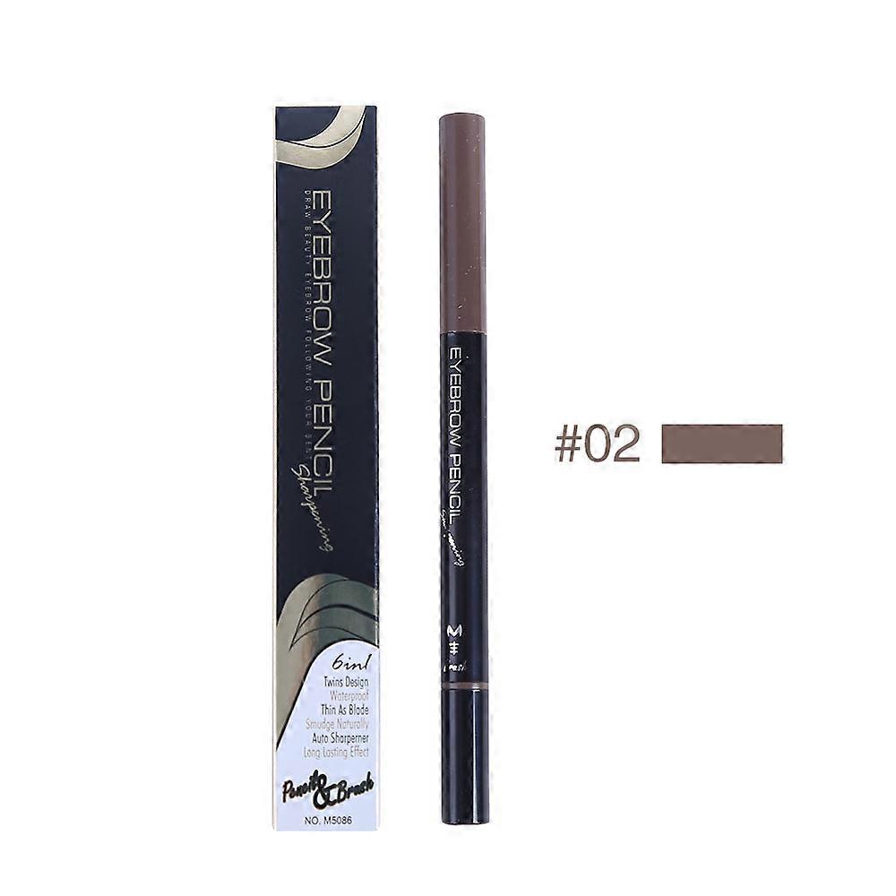 Double Heads Rotary Automatic Eyebrow Pencil with Brush Waterproof Long Lasting Pen 2#
