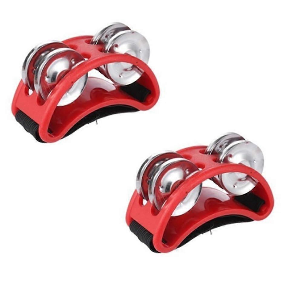 2PCS Foot Tambourine Percussion Pedal with Steel Jingle Bells - Durable, Easy to Use, Red Color, Musical Instrument