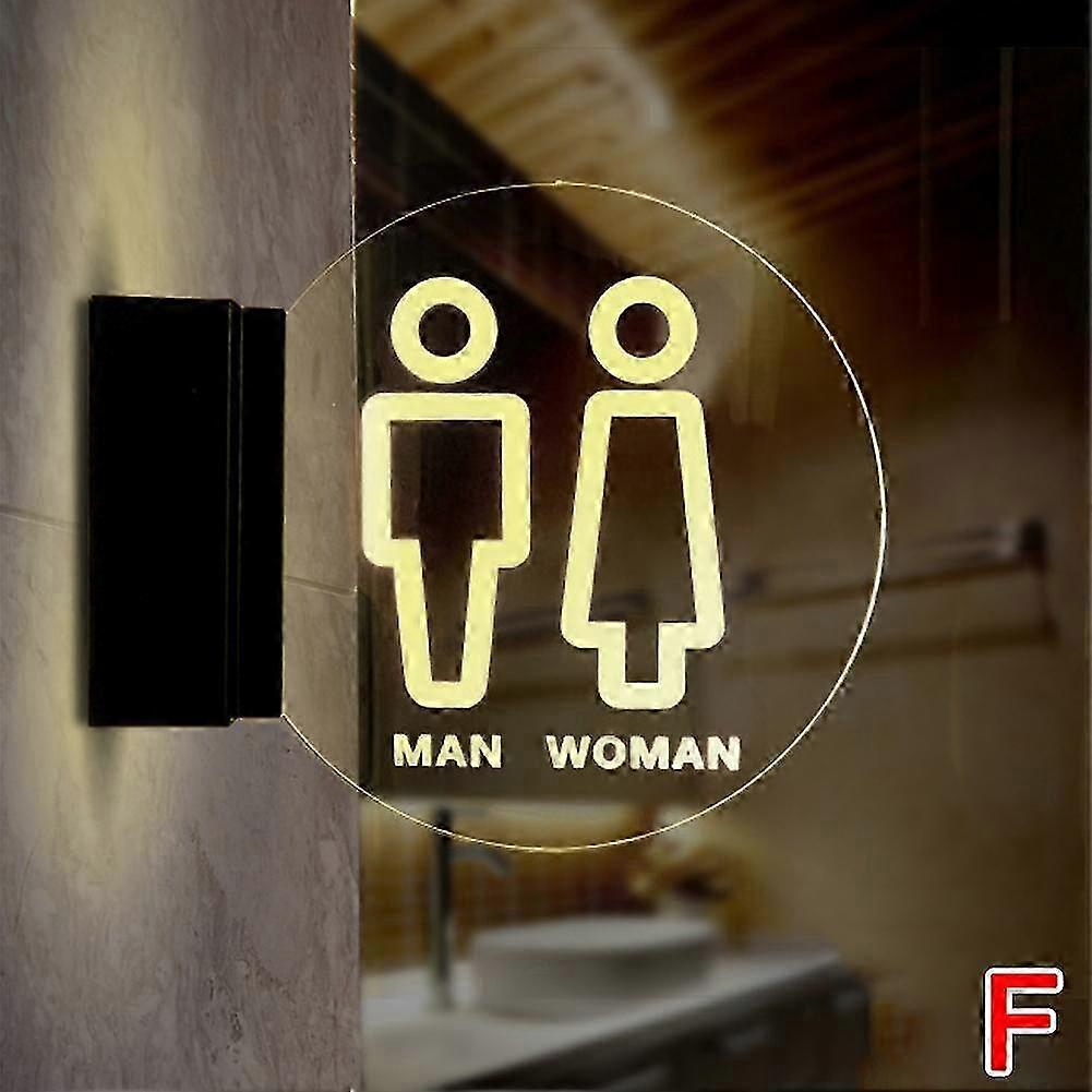 Wall mount bathroom sign with round LED lighted acrylic