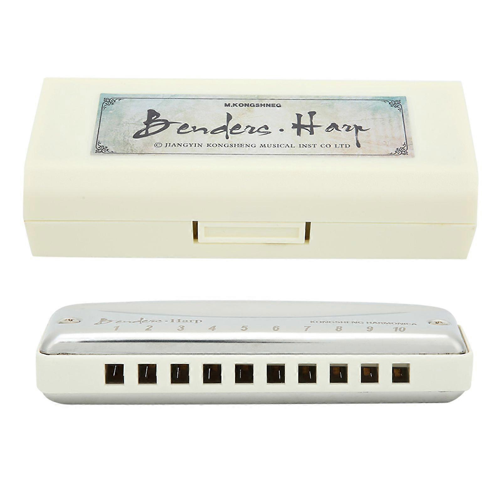 蓝调口琴10孔口风琴F键不锈钢ABS树脂管乐器白色