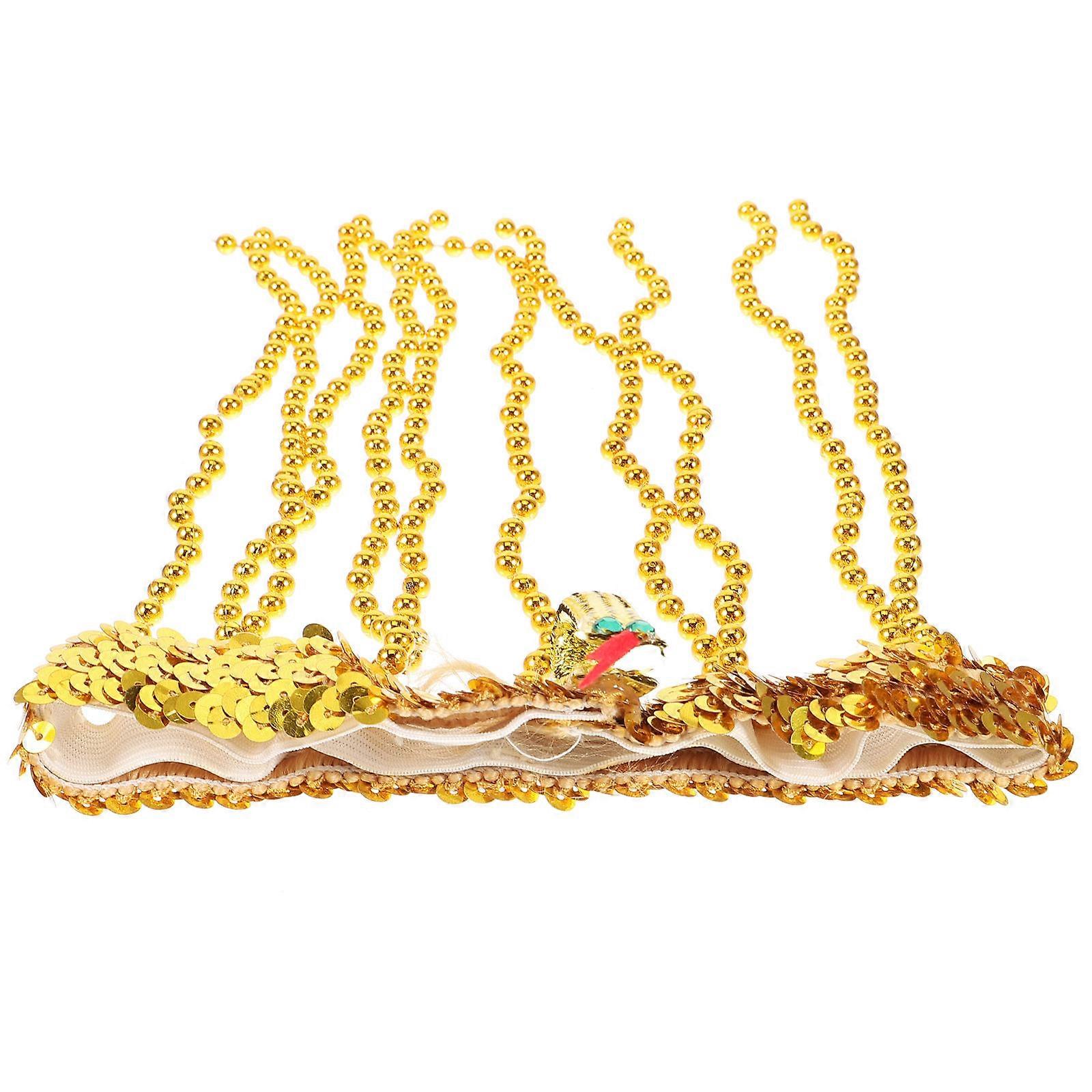 Golden Stretch Sequin Headband with Beads and Snake for Cosplay Plastic Size One Size Fits