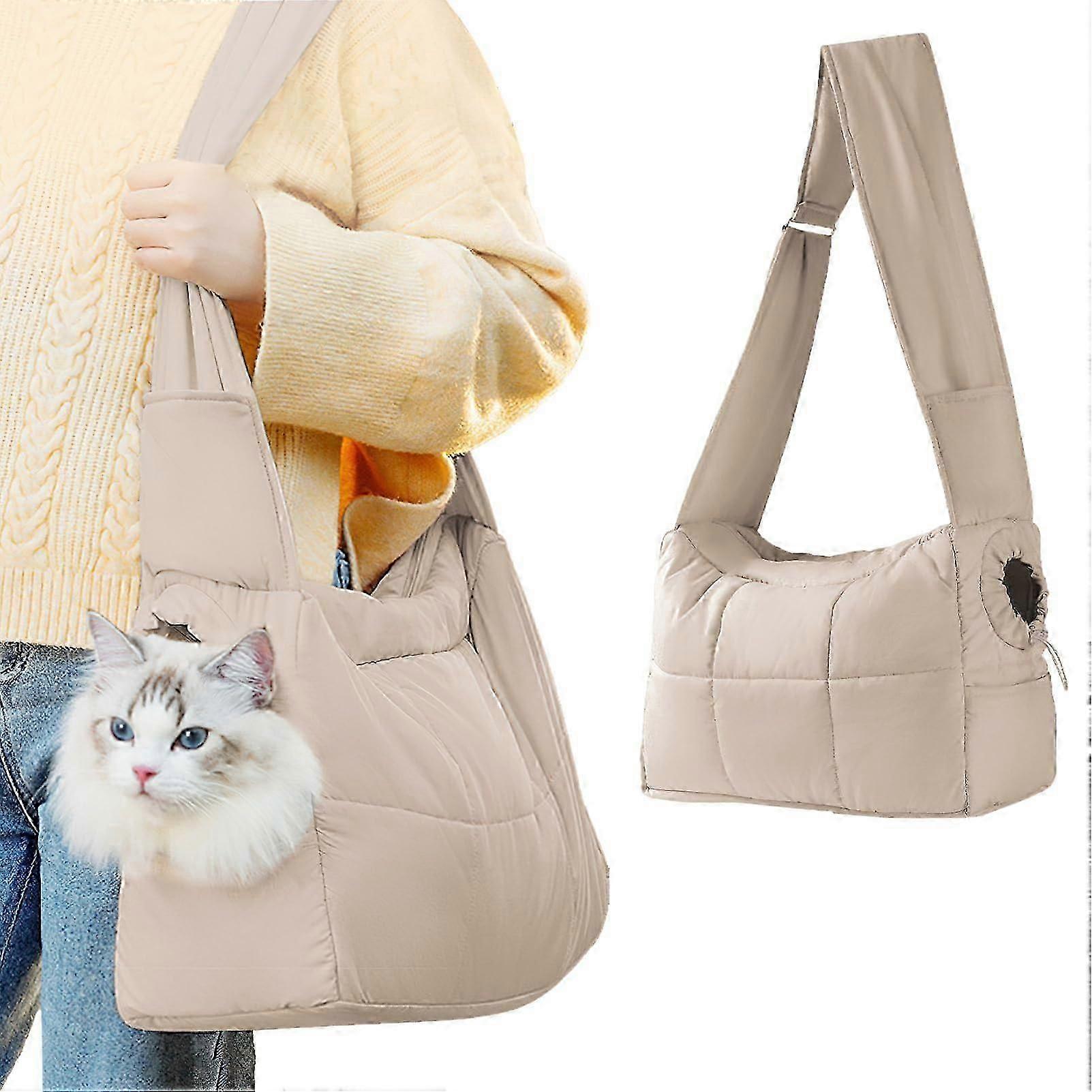 Pet Sling Carrier Soft Cat Carrying Bag with Support Pad Puppy Purse Carrier Adjustable Strap Travel Backpack for Small Dogs Kitten, Light Grey-Good