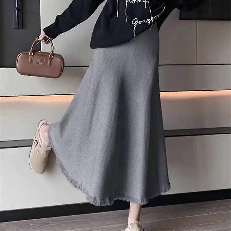 Women's Autumn and Winter Medium-length Fringe Straight A-line Skirt