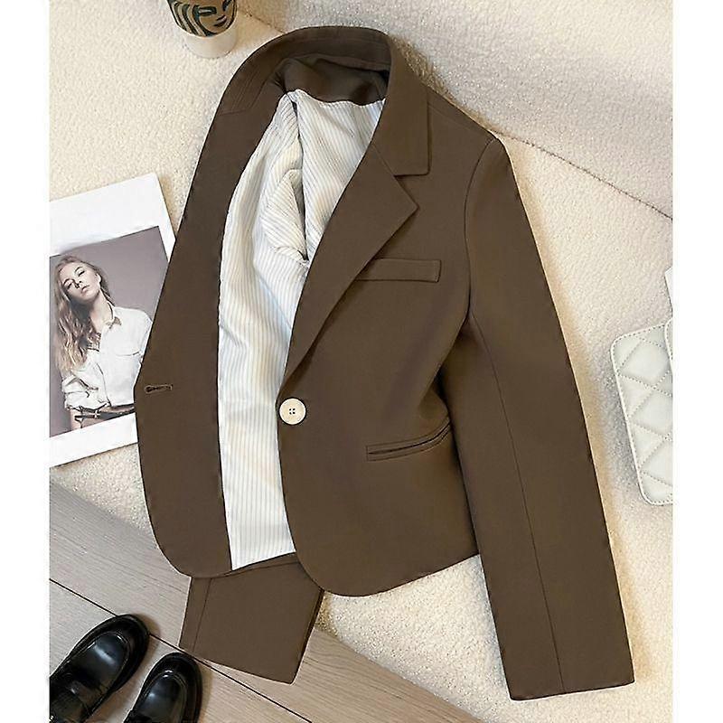 Chic Khaki Suit Jacket for Women with Casual and Classy Style, Short Length and High-end Design