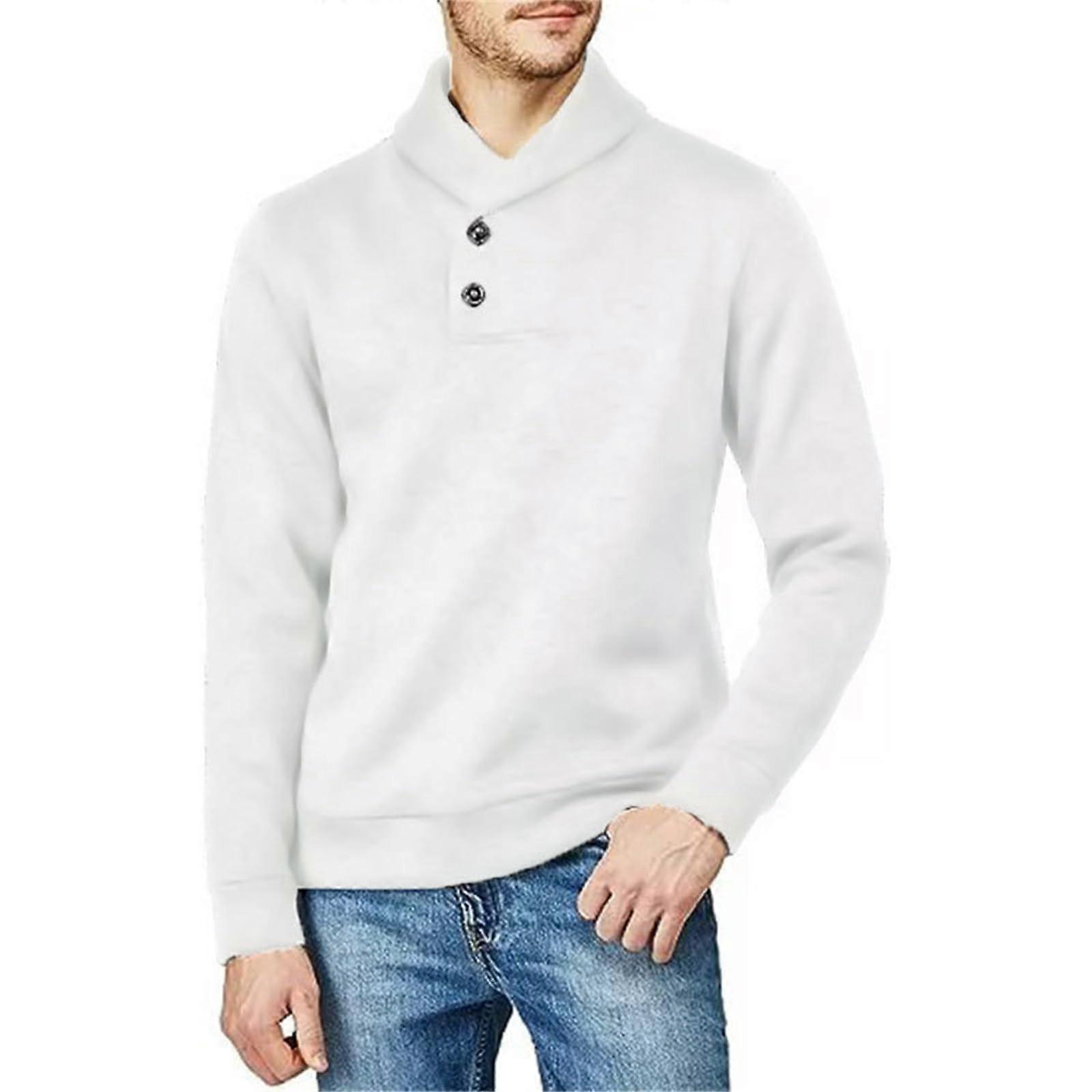 Pullover Men Warm Knit Slim Fit Winter Buttoned Pullunder With Stand Collar White XL