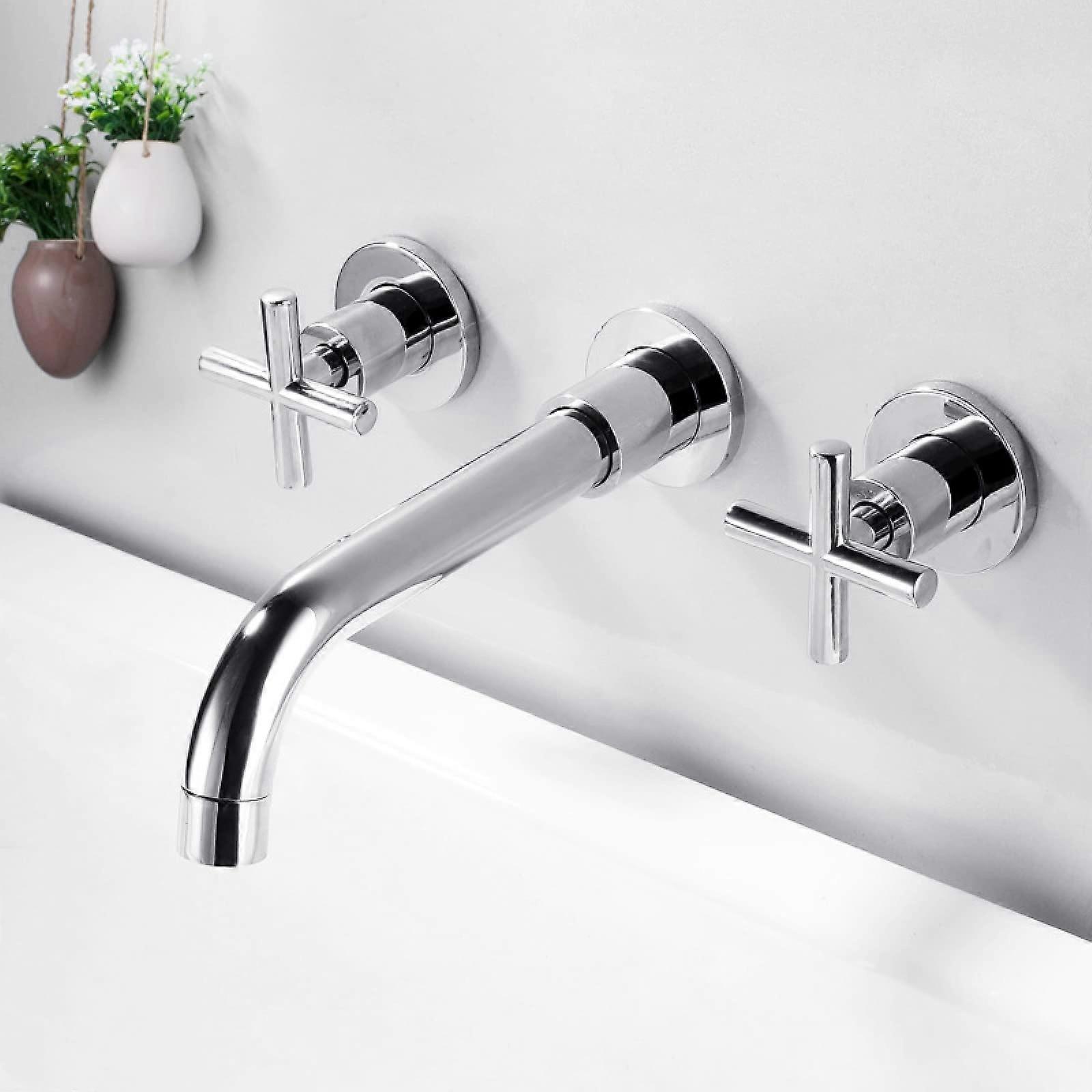 Thickened black washbasin faucet, threepiece golden allcopper threehole faucet, split model