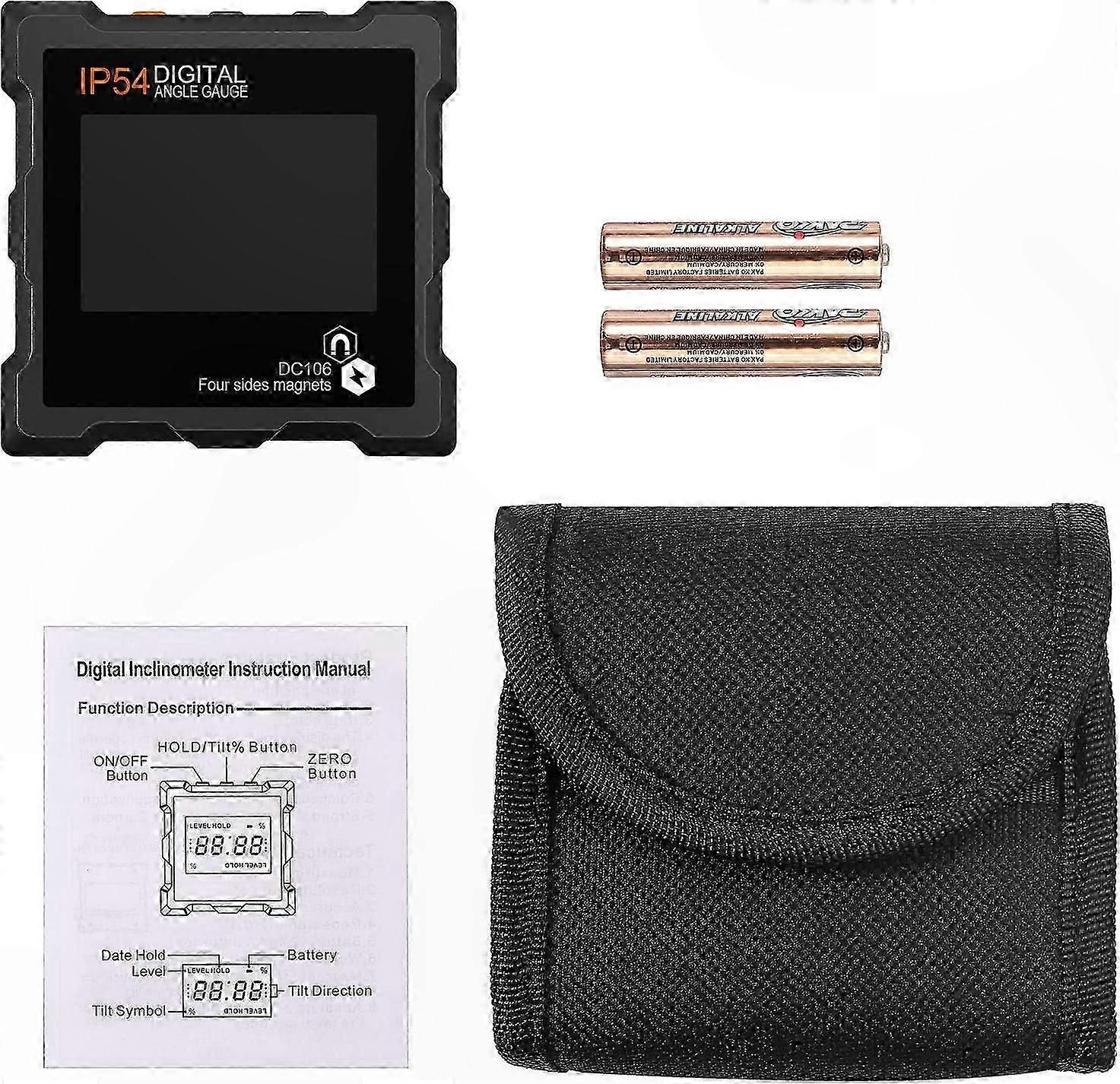 Digital Inclinometer with 360 LCD, Magnetic Backlight, Auto Power Off, IP54 Rating, 4 Magnetic Sides for Accurate Angle Measurement