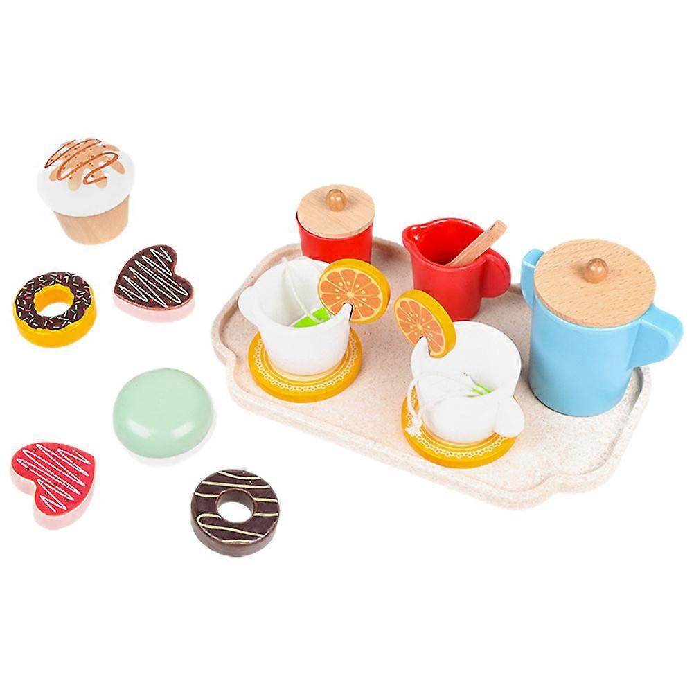 Wooden Afternoon Tea Pretend Play Set High Simulation Dessert Accessories for Educational Role Play, Durable & Realistic Design