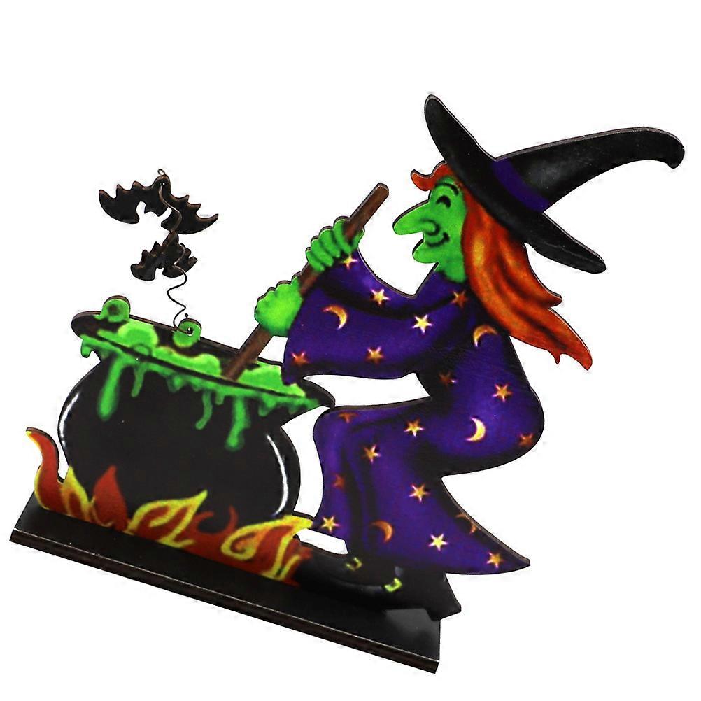 Wooden Witch Table Sign for Halloween Decoration, Lightweight Reusable Ornament for Spooky Scene Decor and Events