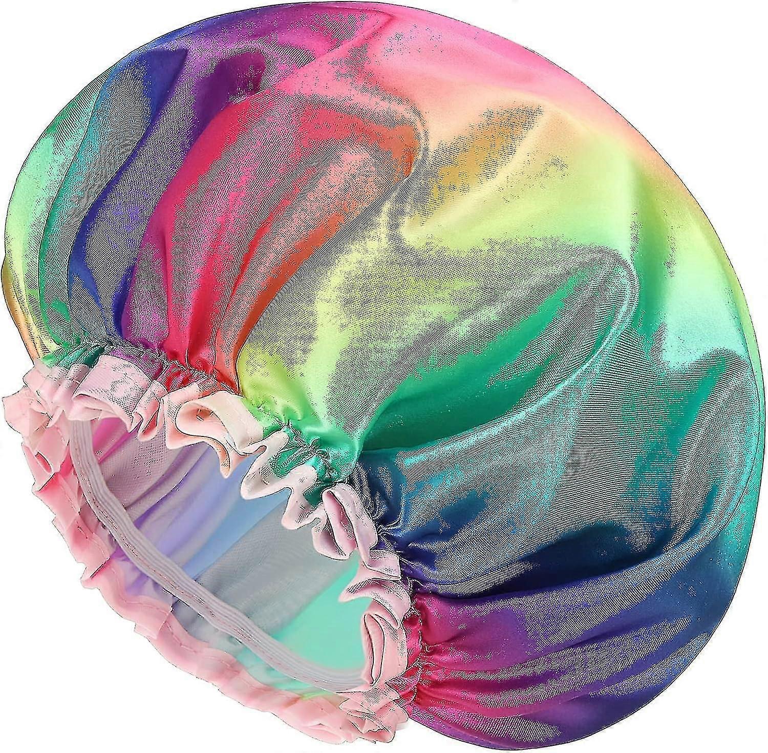 Reusable Plus Size Shower Cap Double Layer Waterproof X-Large Rainbow