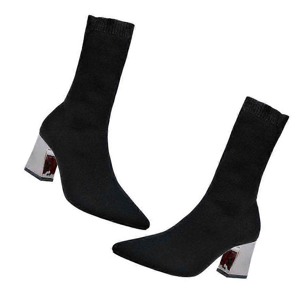 Pointed Toe Sock Boots for Women with Chunky Heel for Autumn and Winter Outdoor Walking Comfortable Style 1 Pair