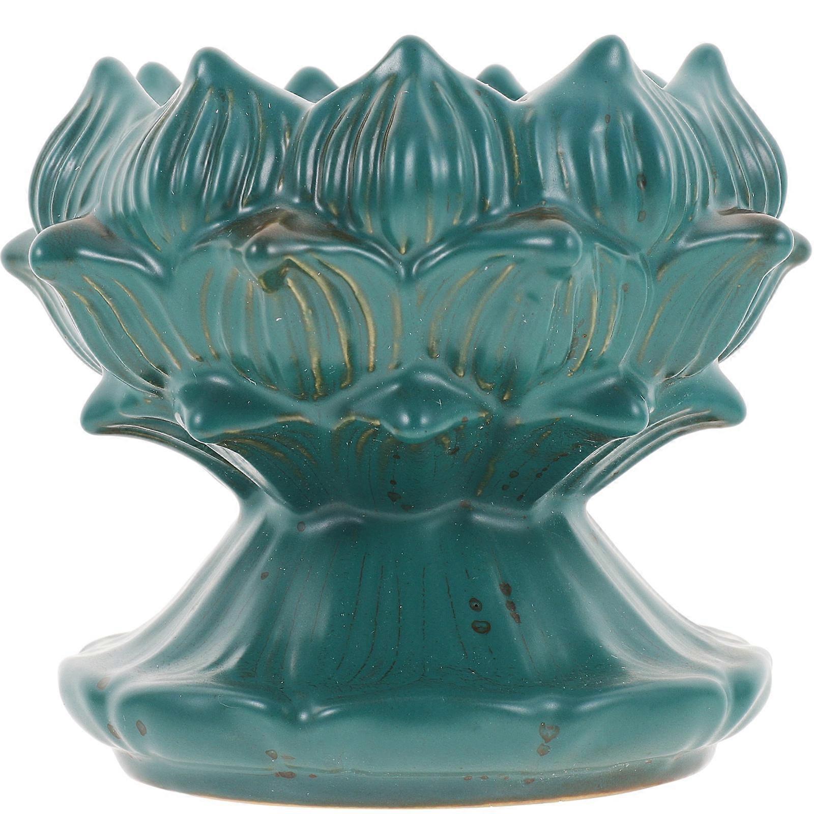 Embossed Lotus Ceramic Candlestick For Home Crafts Ornament 10.3X10.3X9.3CM Simple Style 1Set