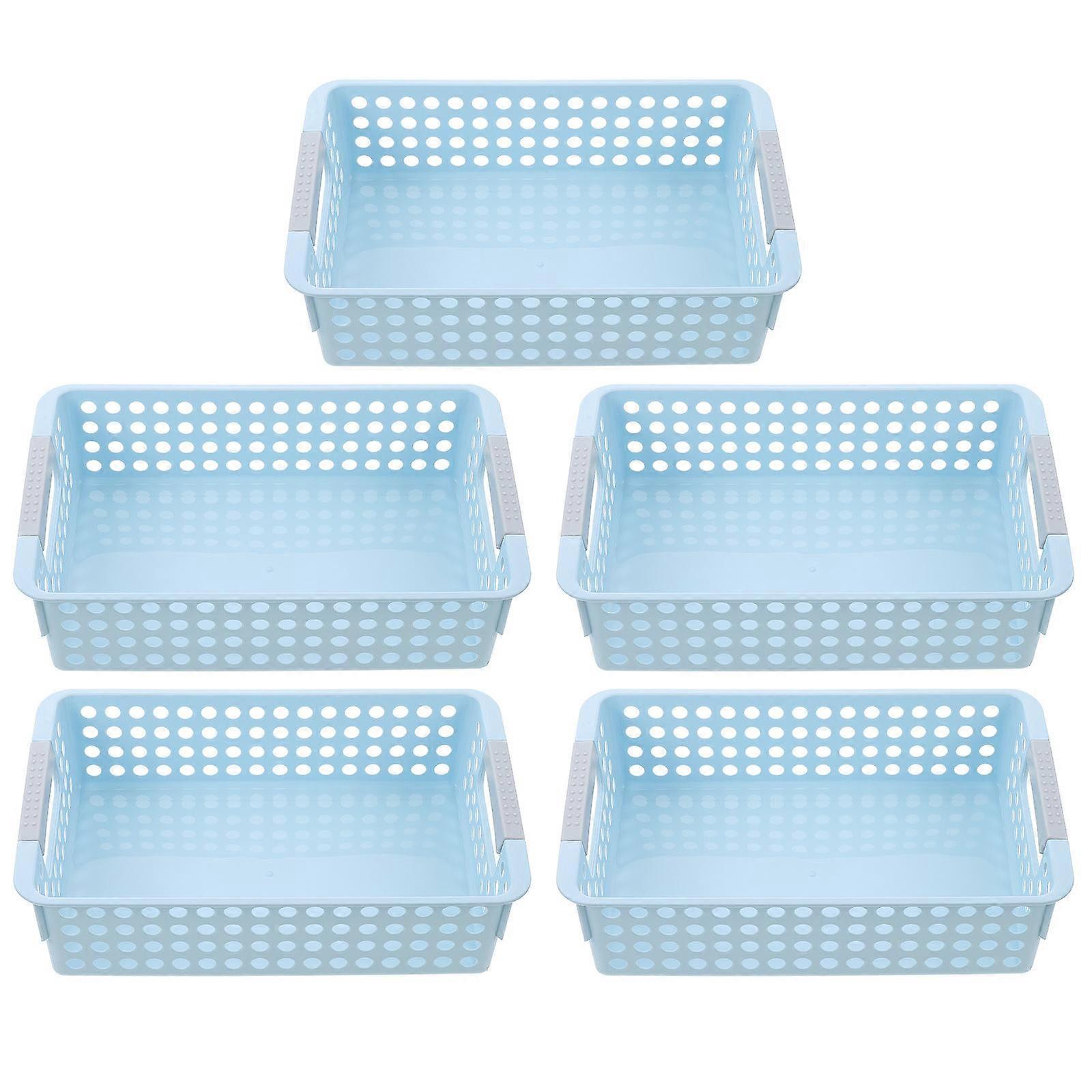 Blue Plastic Storage Baskets with Ventilated Design for Home Decor and Organization 5pcs