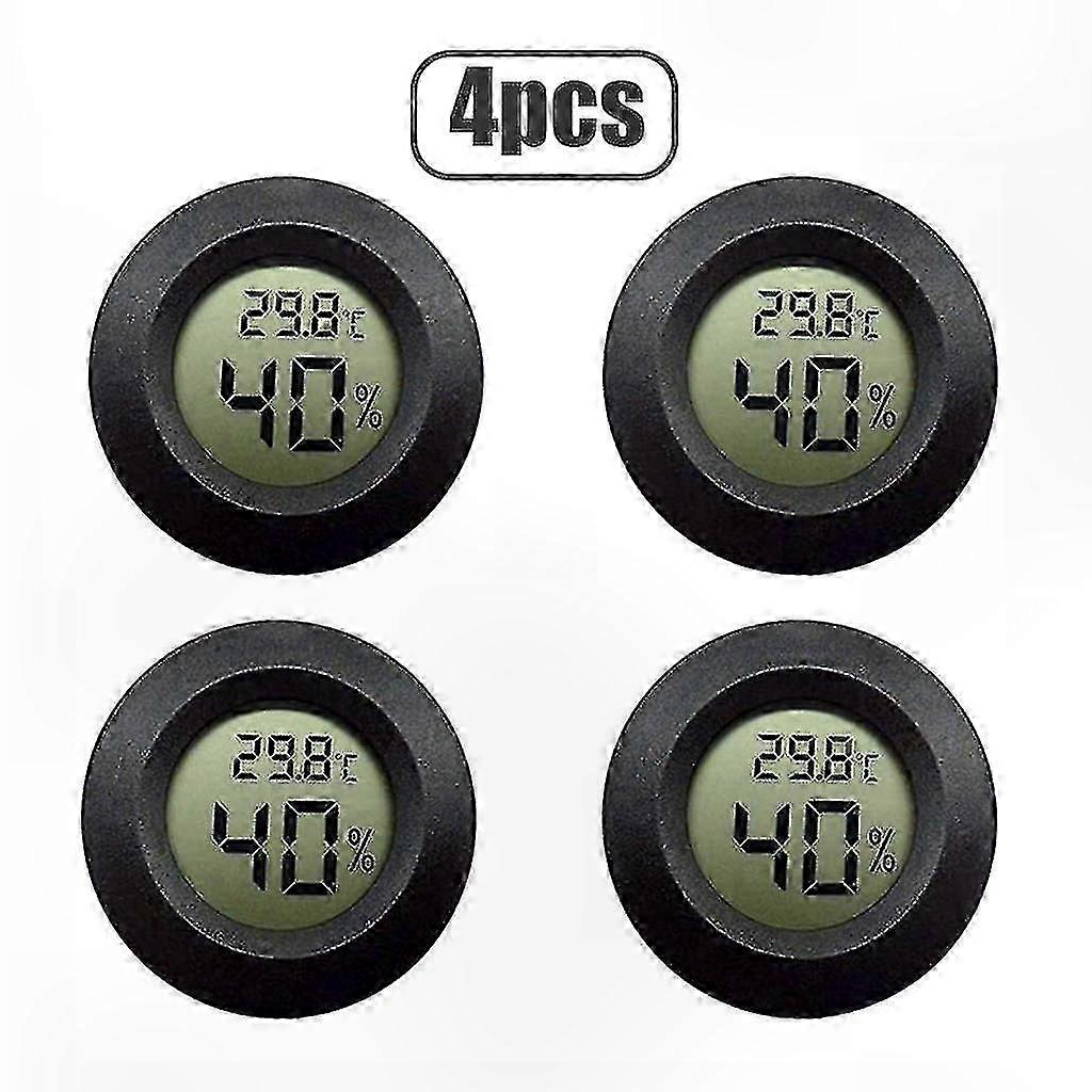 4pcs Mini Lcd Display Rundes digitales Thermometer Hygrometer in Schwarz