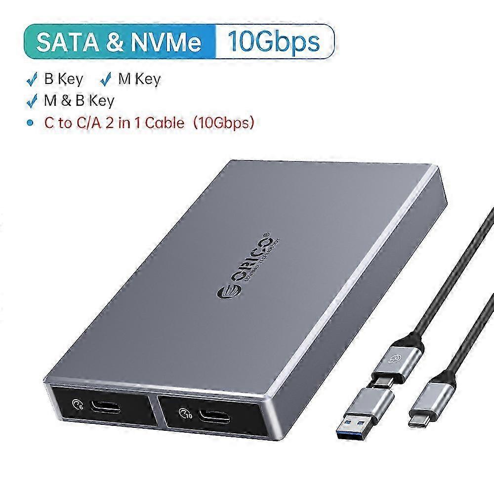 2025 ORICO Aluminum Alloy Dual Bay Dual NVMe M2 SSD Case Support M.2 NVMe SSD Disk For M Key B&M Key SSD Tool Free Enclosure