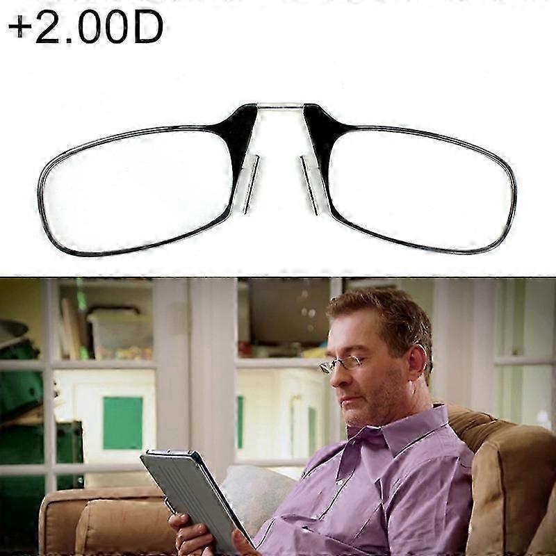 Ultra Thin High-definition Nose Resting Pocket Presbyopic Hypermetropic Reading Glasses, +2.00D(Black)