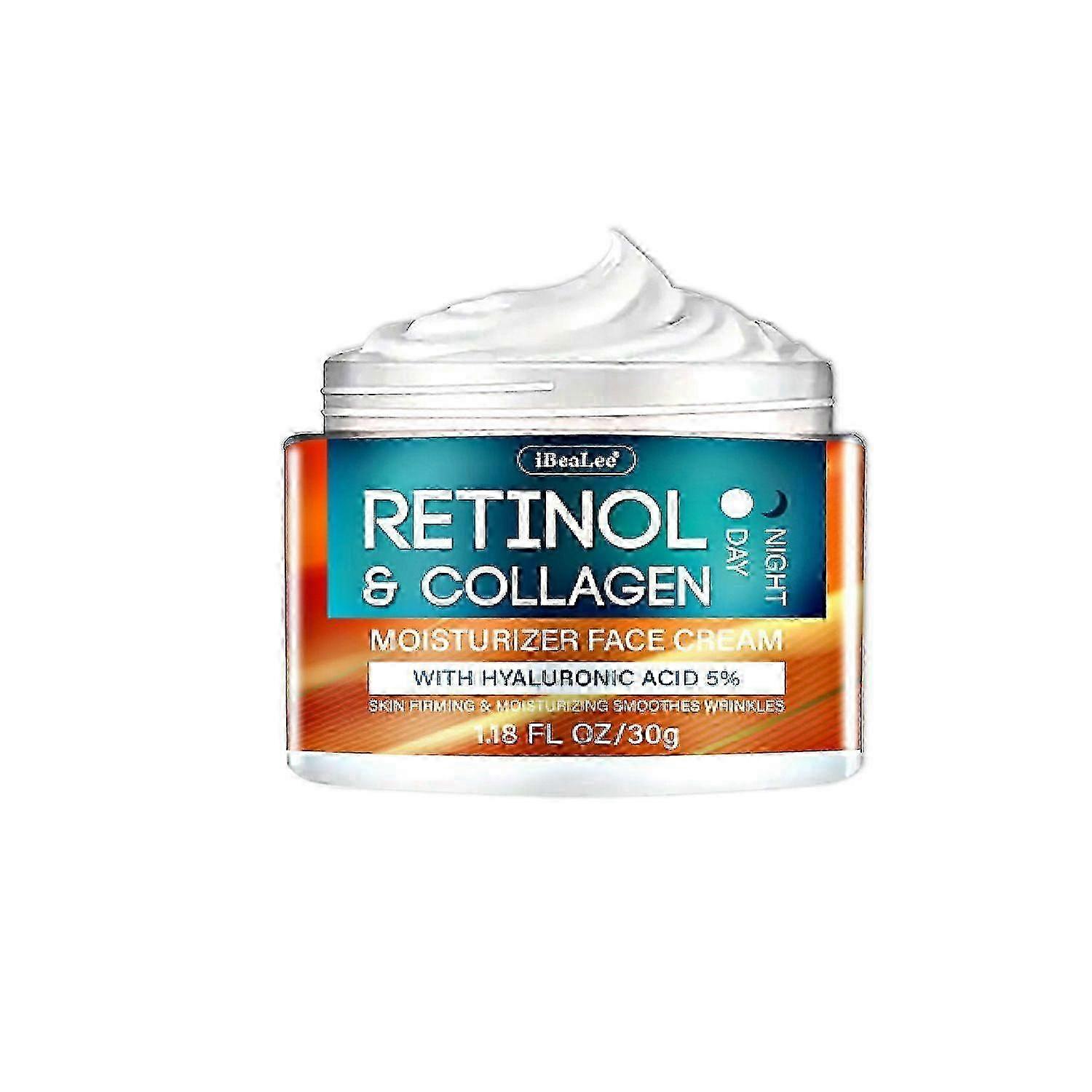 Retinol Cream for Face with Hyaluronic Acid, Day-Night Anti-Aging Moisturizer for Women Men, Hydrating Collagen Cream for Face Reduces Wrinkles A