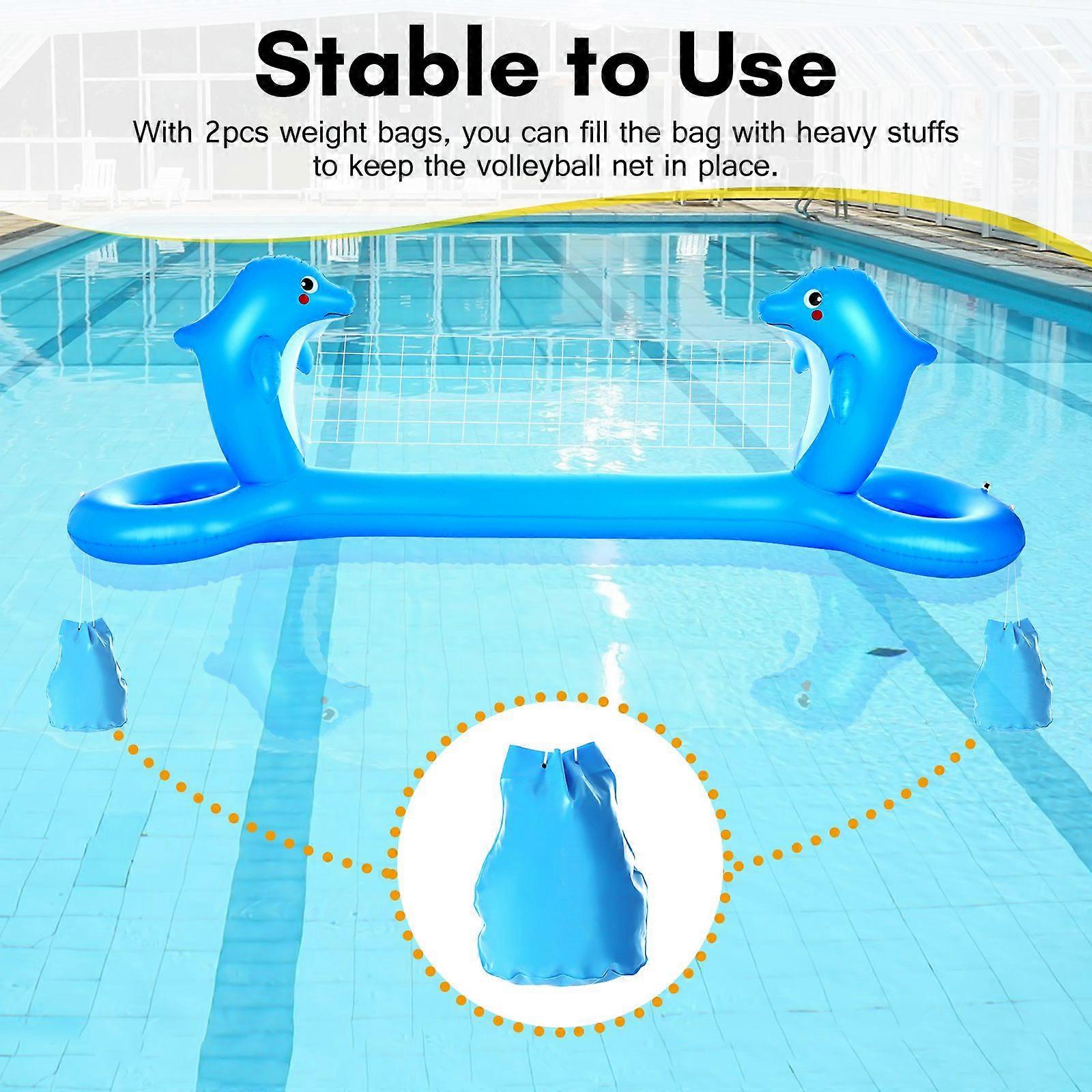 Inflatable Pool Volleyball Net Cute Dolphin Shaped Volleyball Court with 2 Balls & 2 Bags Swimming Game Pool Toys for Kids Adults for Outdoor Backyard