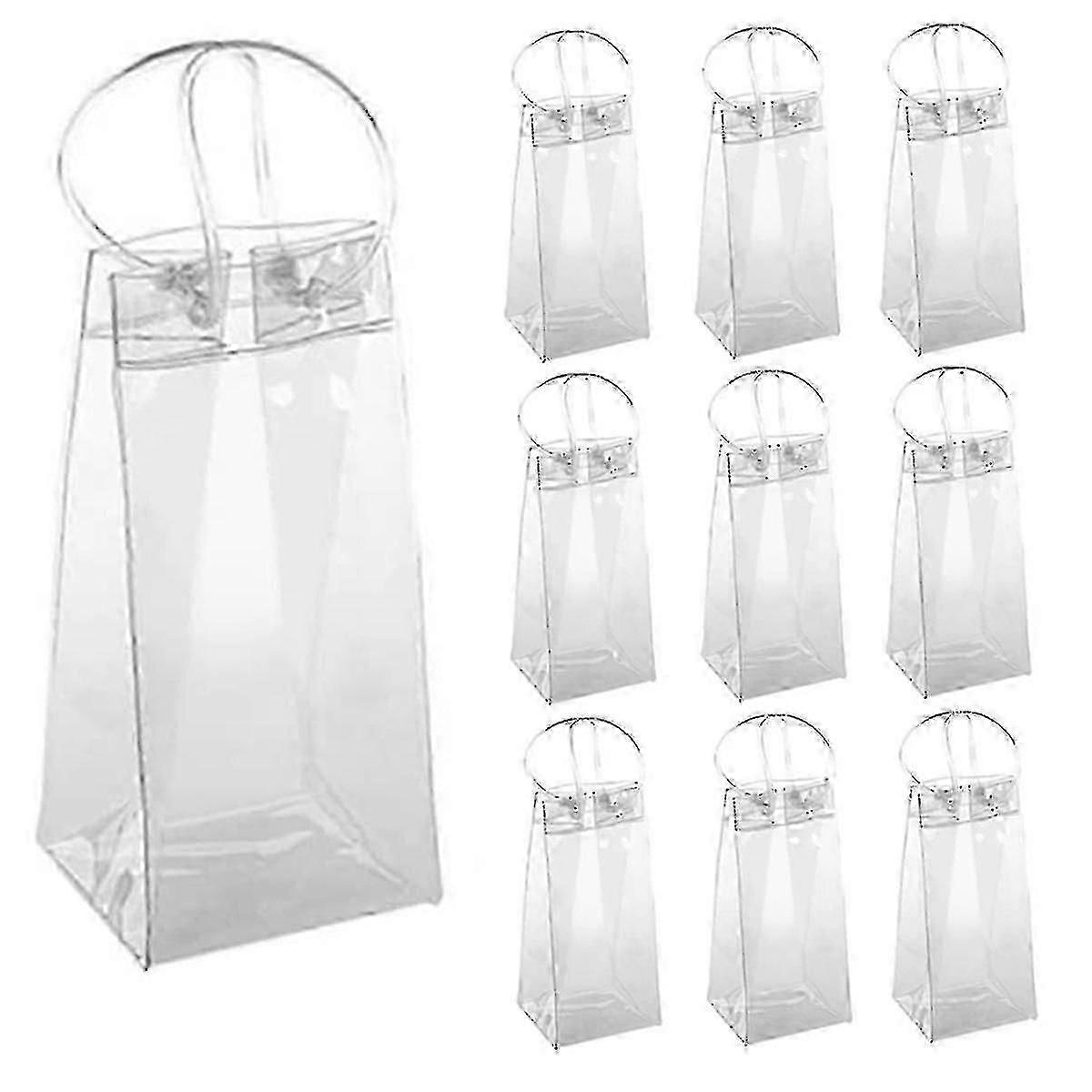 10pcs Transparent PVC Wine Cooler Bag with Handle - Portable Ice Bag for Wine & Champagne Bottles