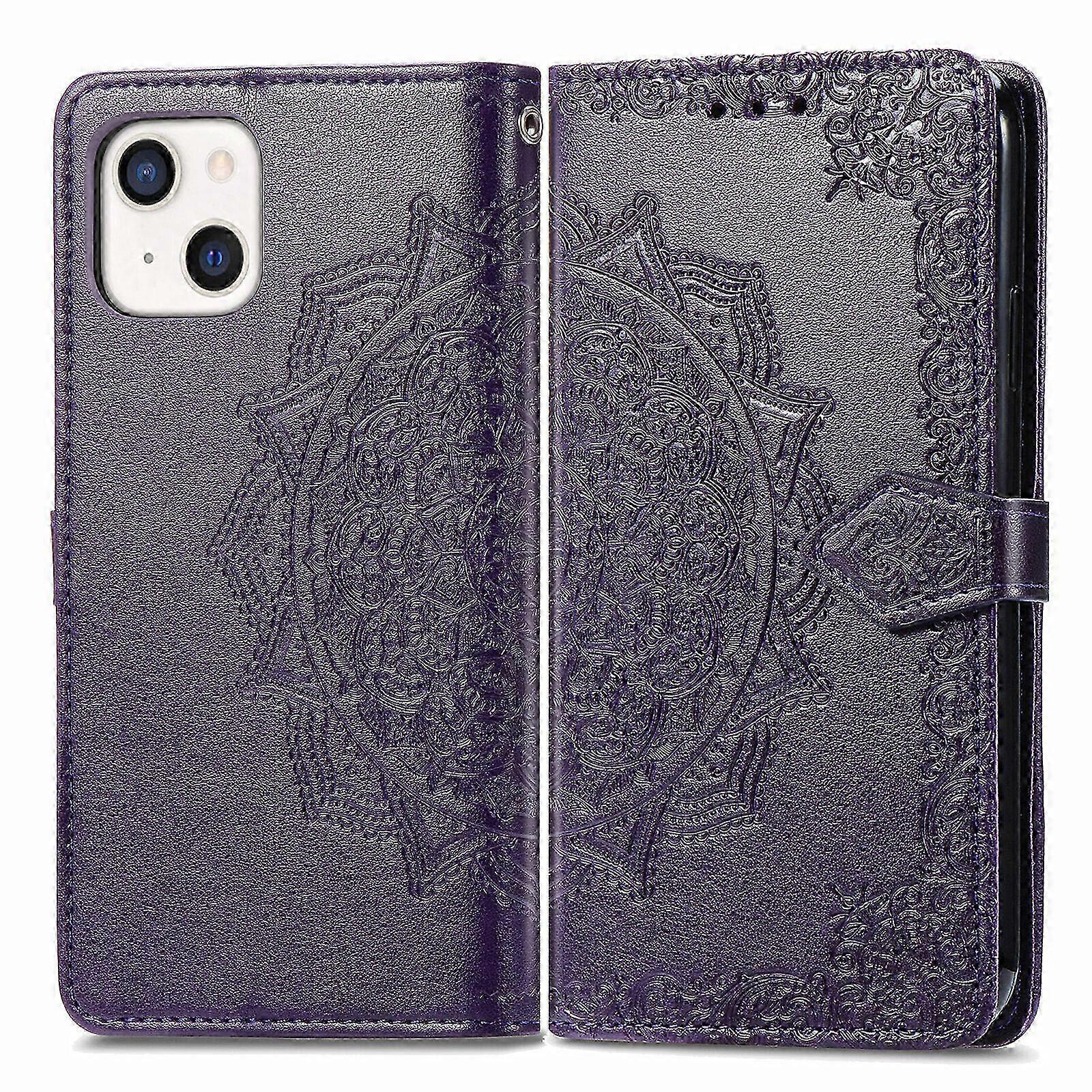 Case for iPhone 13 Mini Case Leather Wallet Cover Emboss Mandala Ma...