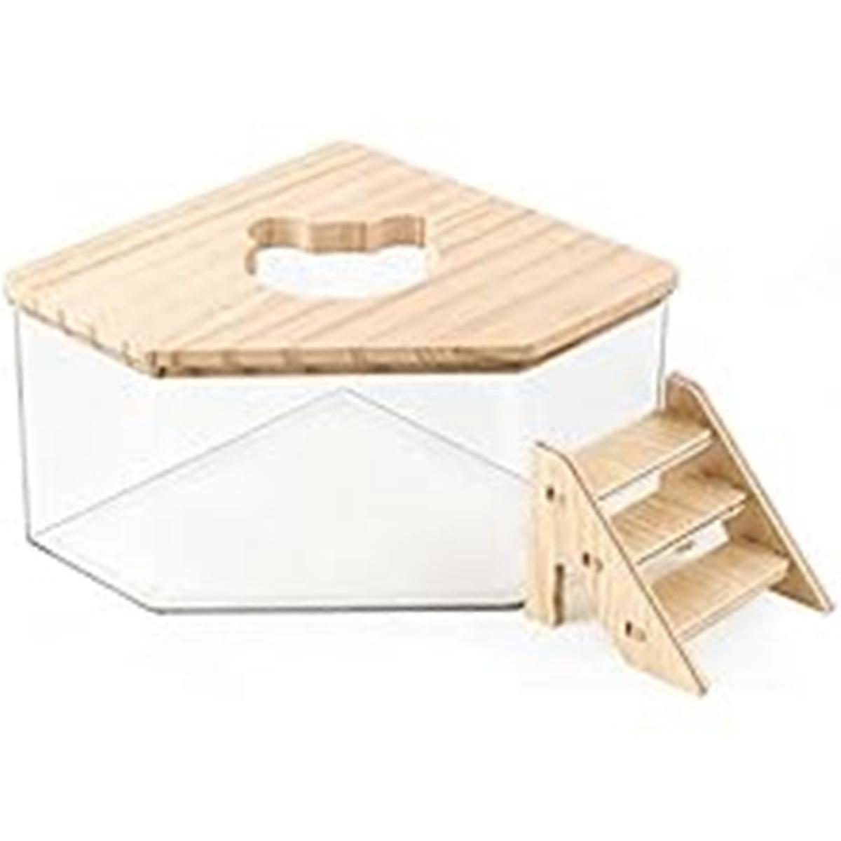 Hamster Sand Bath Hamster Sand Bath Container with Climbing Ladder Large Acrylic Hamster Dig Box with Wood Cover