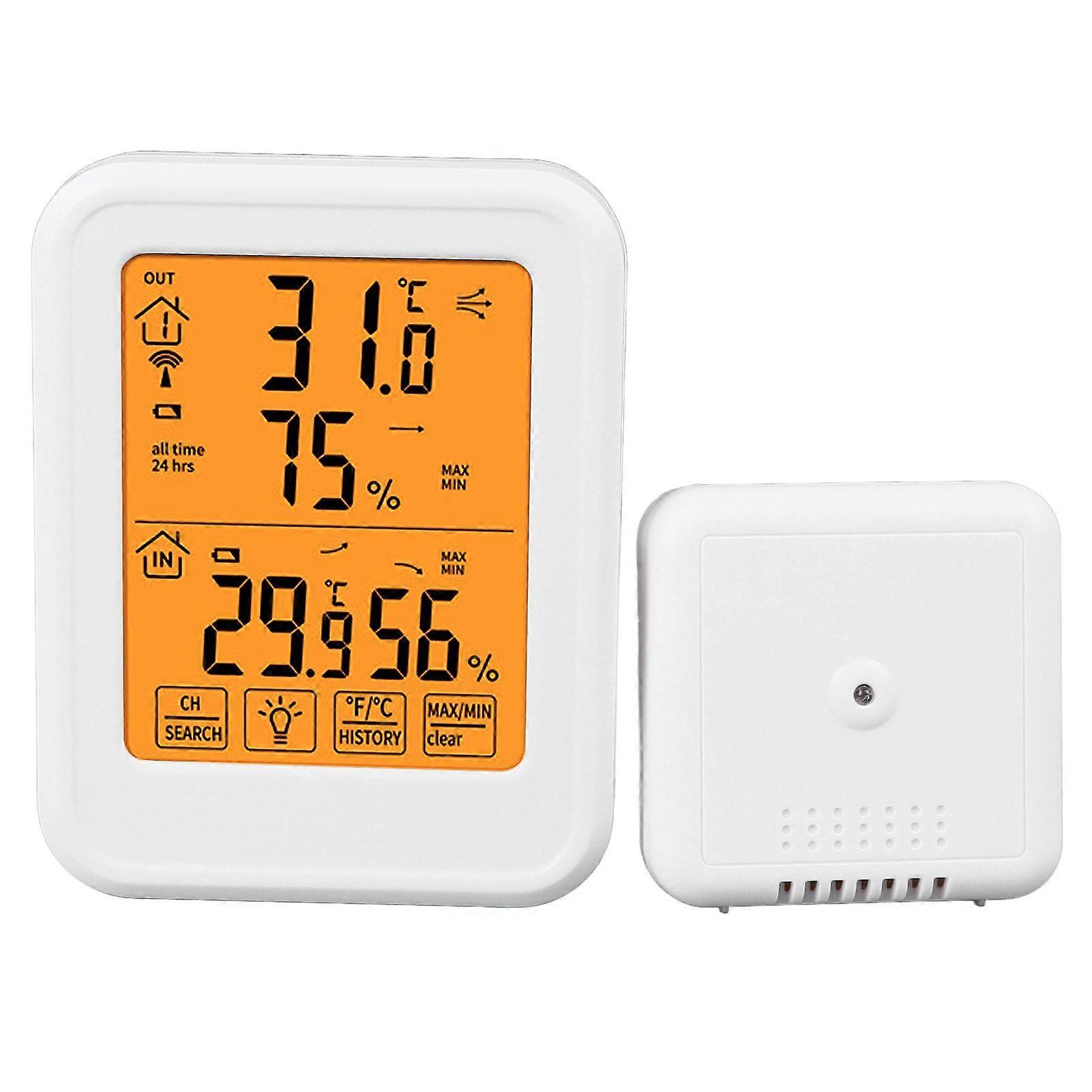 1 to 1 Wireless Hygrometer Thermometer LCD Backlit Waterproof Touchscreen Temperature Humidity Monitor 328in / 100m
