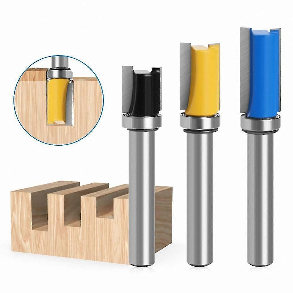 3-Pack 8mm Carbide Router Bits with Top Bearing for Flush Trim Carpentry Cutting Tools DIY Milling Projects
